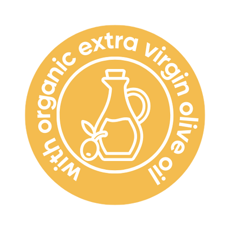 Logo for organic extra virgin olive oil with a yellow background